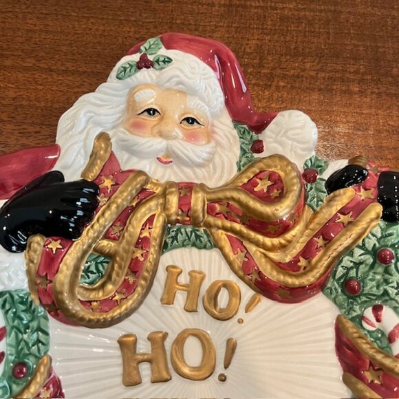 Fitz & Floyd Santa HO HO HO Wreath Wall Hanging Canape Plate - Picture 3 of 5